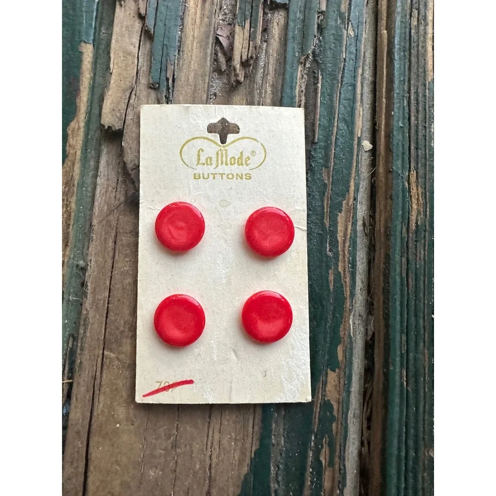Vintage La Mode Red Buttons Made in France Size 22 9/16 Inch Set of 4 4342